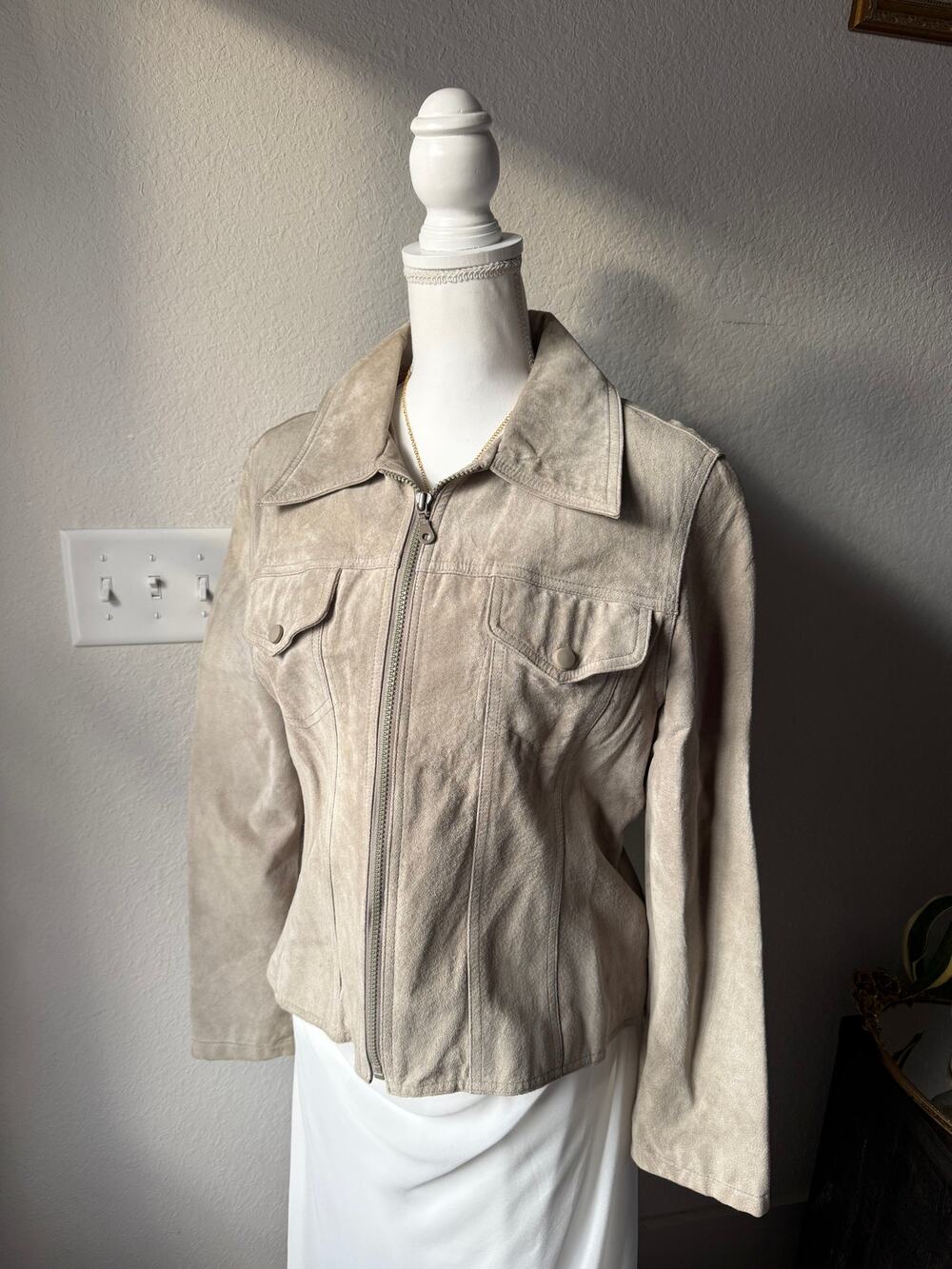 Beige Vintage Genuine Suede Jacket